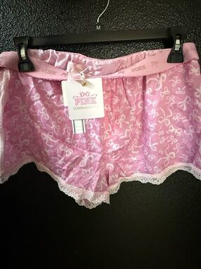 LoveShackFancy Pink Bow-Print Lace Trim Sleep Shorts
